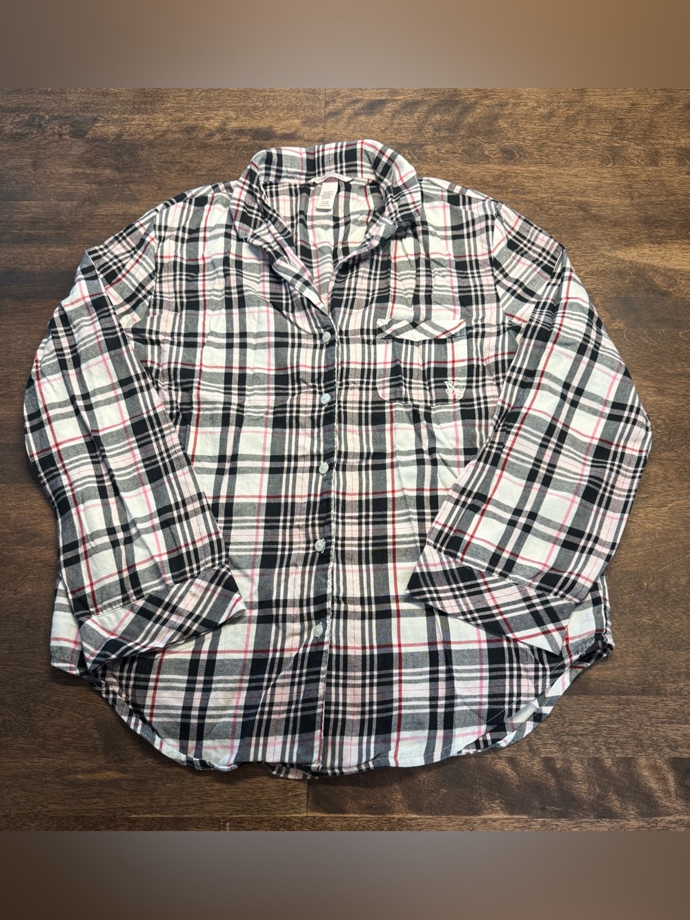 Victoria's Secret Black, White & Pink Plaid Sleepwear Flannel